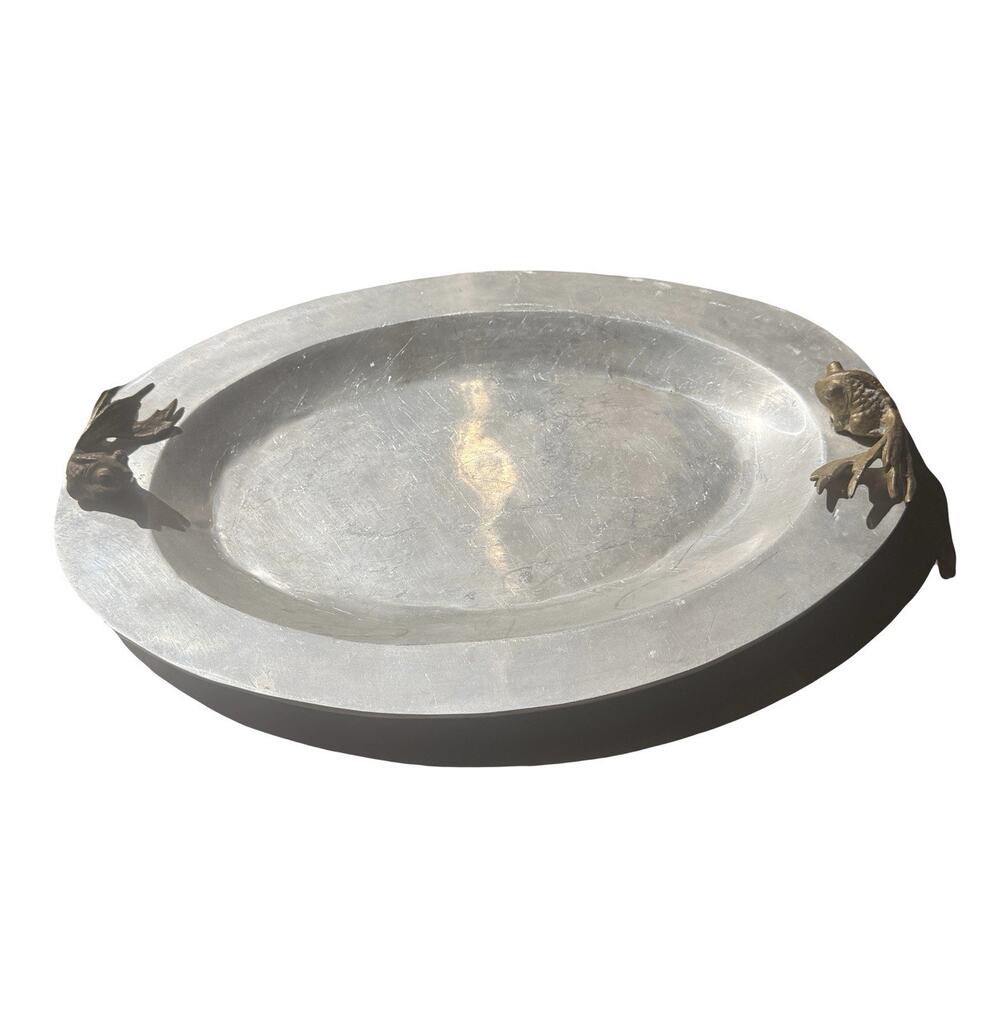 Vintage Coy Fish Brass and Silver Tone Tray or Serving Platter